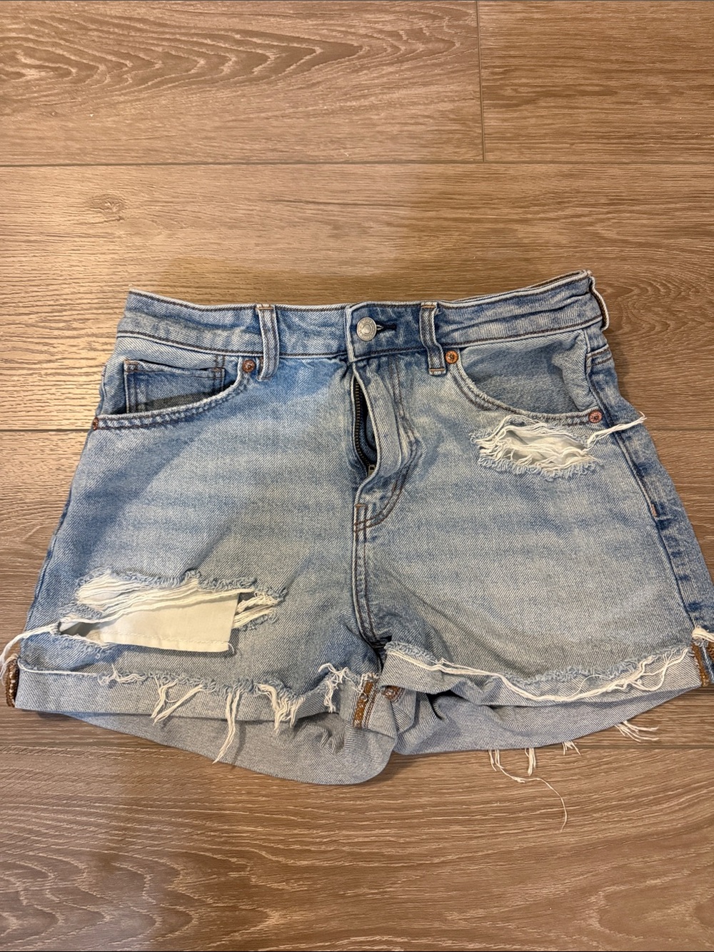 American Eagle Outfitters Light Blue Distressed Denim Shorts